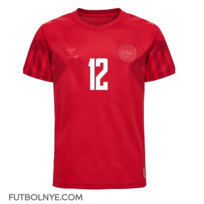 Camiseta Dinamarca Kasper Dolberg #12 Primera Equipación Mundial 2022 manga corta